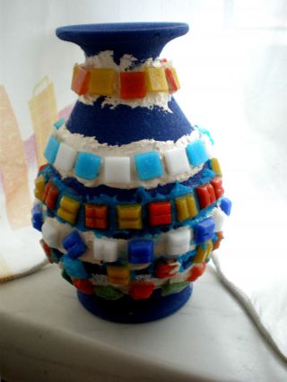 Schöne Vase,  Keramik,  Mit Bunten Farbssteinen,  Signiert,  H 13cm Bild