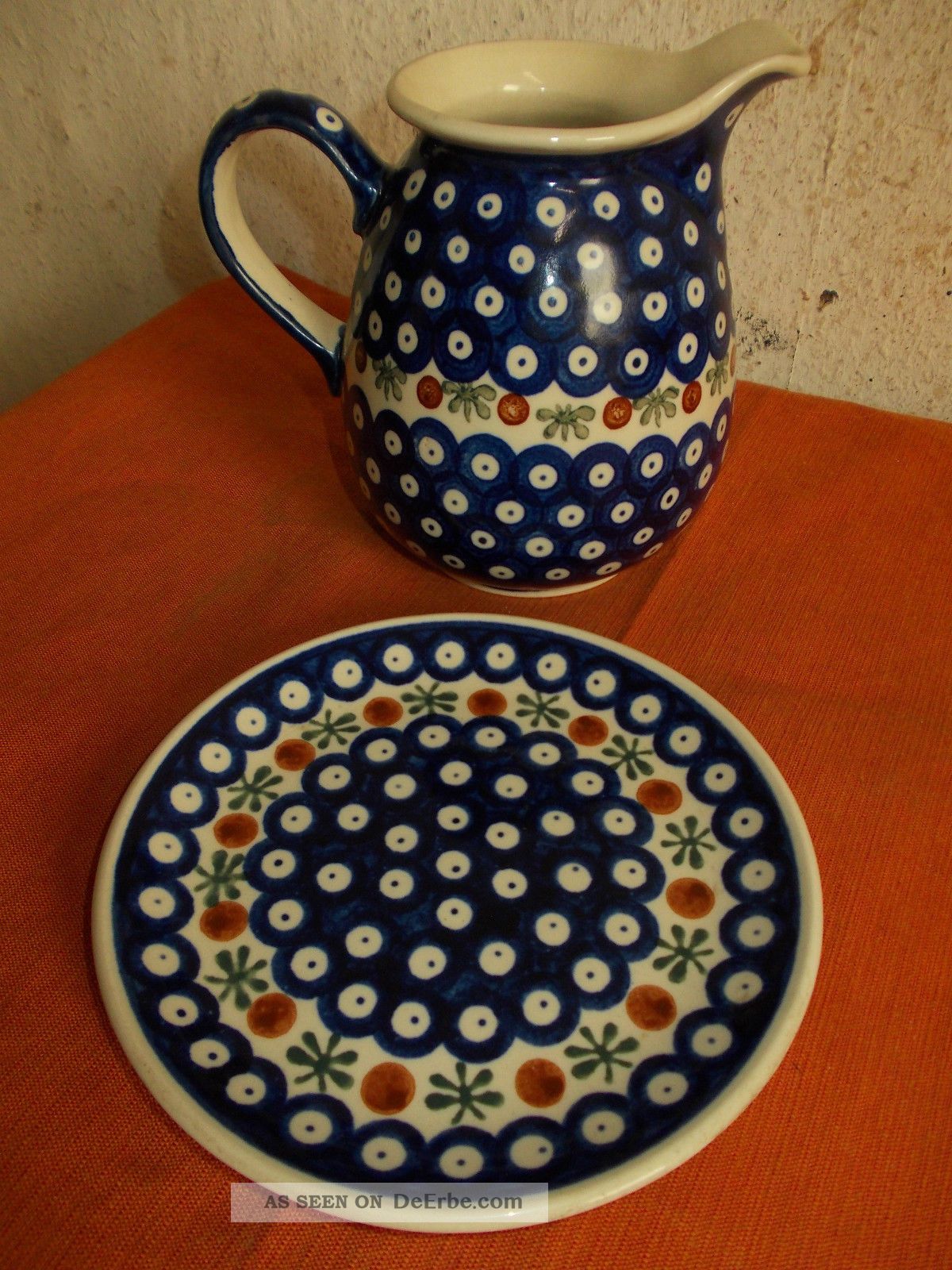 Bunzlau Keramik, Bunzlau Krug, Bunzlau Teller, Bunzlauer, 2 Teile ...