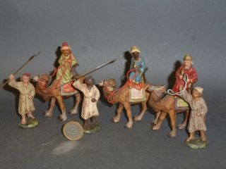 Marolin 3 Alte Krippenfiguren 3 Könige Auf Kamel & 3 Treiber Bild