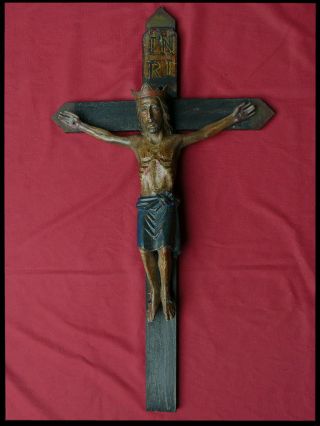 Korpus Kruzifix Romanisch 95cm Gross 16.  /17.  Jh Viernageltypus Holz RaritÄt Bild