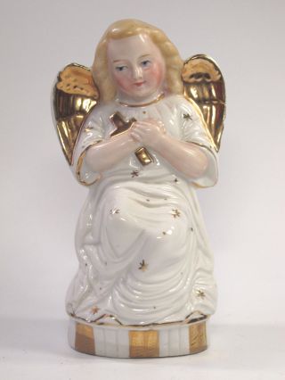 Alter Engel Aus Porzellan Um 1900 Weiss Gold Bemalung Mit Kreuz Altes Bild
