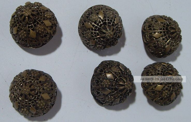 ☛ 6 X Große Und Hohe Alte Messing Knöpfe Zur Dachauer Tracht Zugehörig Um 1850☚ Volkskunst Bild