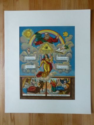 Heiligenbild Gottvater Engel Gerechtigkeit Ewigkeit Chromolithographie Antik Bild