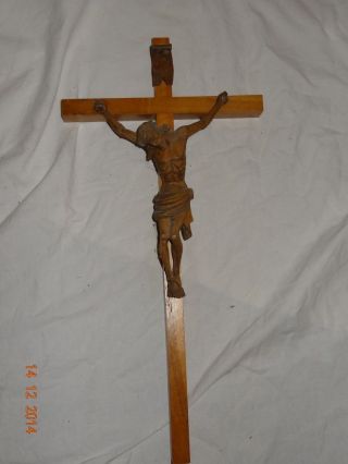 Kruzifix (kreuz) Mit Jesus Um 1940jahr Entstanden.  Handgeschnitzt Groß Bild