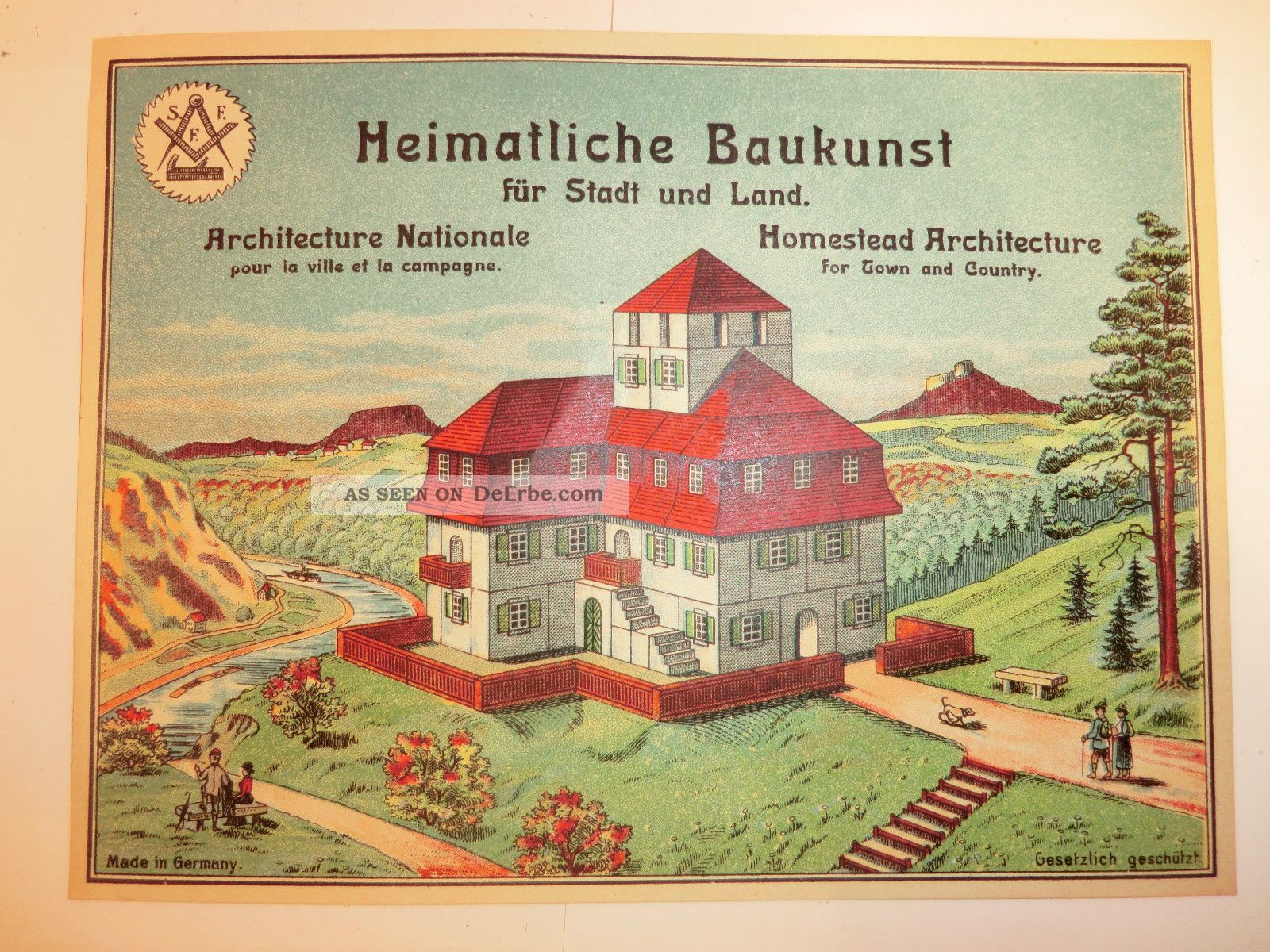 Uralte Holzbaukasten Vorlage S.  F.  Fischer Seiffen Erzgebirge 1920 Antike Originale vor 1945 Bild