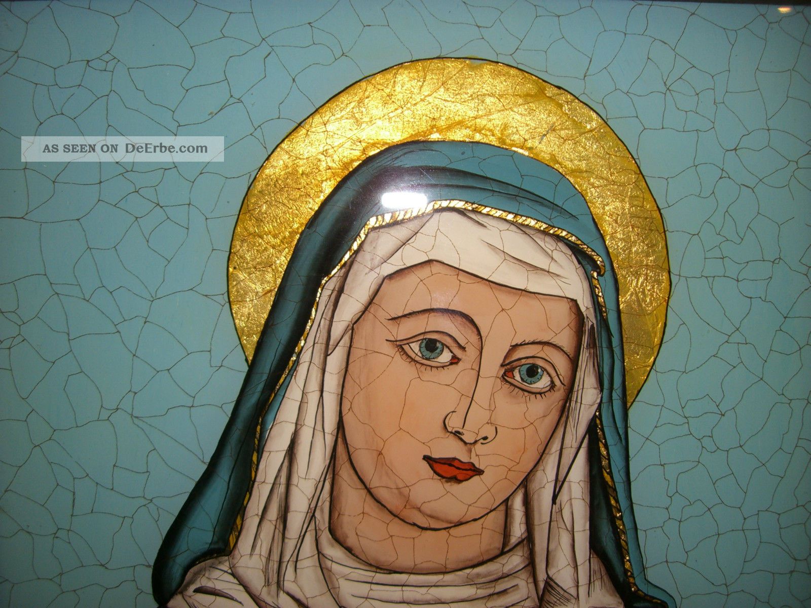 Hinterglaswerkstätten - Hinterglasbild/Patronatsbild Hl. Agnes Mit Braun Gebeizten Holzrahmen, Handbemalt Mit Legende Des Heiligen Auf Der Bildrückseite, Ca. B: 12,5 X H
