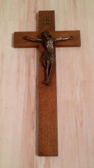 Geweihtes Kreuz Kruzifix Holz,  Korpus Metall Silber ? Jesus 51x23cm Weihnachten Bild