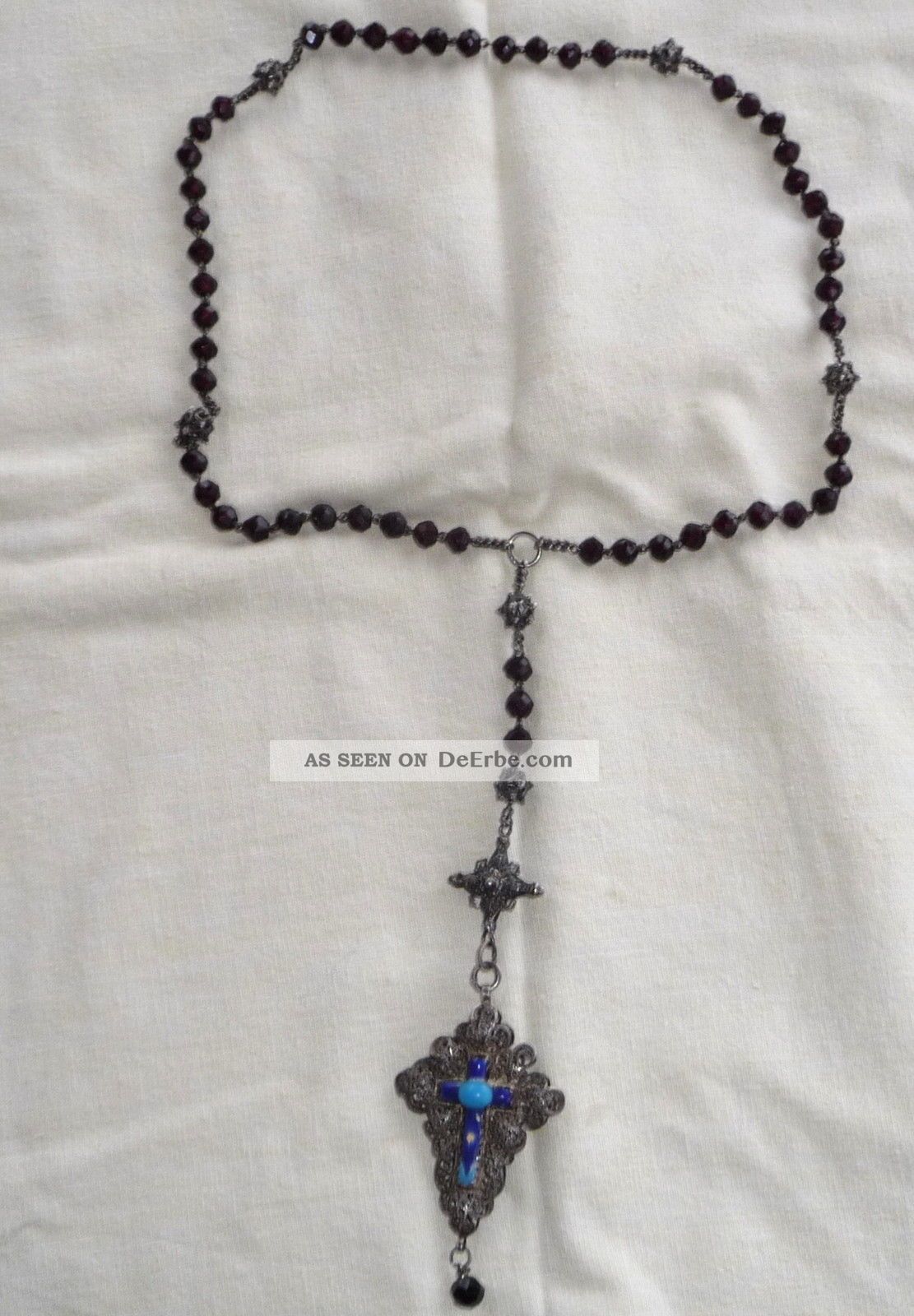 Biedermeier Gebetskette Rosenkranz,  Silber 12lötig,  54 Granate / Granatsteine Ketten Bild