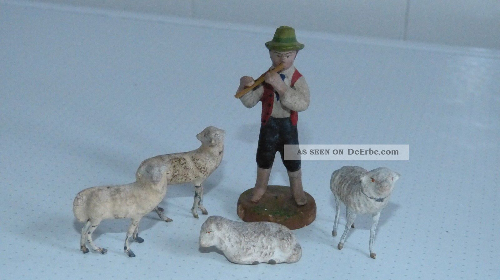 Schäfer Mit 4 Schafen - Masse Und Zinn - Hergestellt Um 1910 - Erzgebirge - Antike Originale vor 1945 Bild