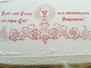 Antikes Altes Altartuch Spitze Handarbeit,  Mit Spruch Lob Und Dank.  Top Bild