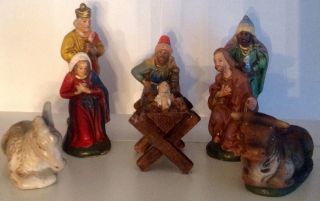 Antike Krippefiguren,  Maria,  Josef,  Jesuskind,  3 Könige,  Esel,  Ochs Bild