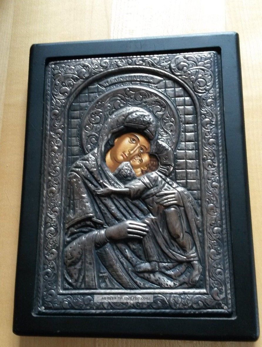Byzant.  Heiligen - Ikone Silber 950,  Gottesmutter Maria Mit Jesus Aus Griechenland Ikonen Bild