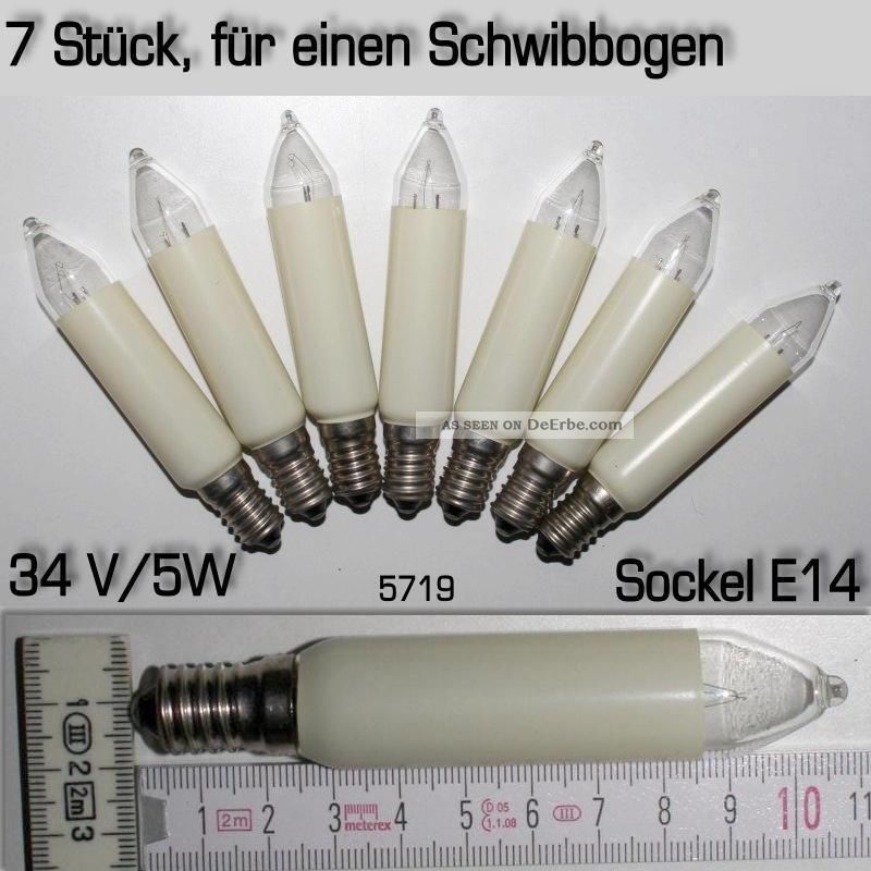 7 Narva Schaftkerzen 110mm 34v/5w/e14 Ersatzlampen 7er Lichterbogen Schwibbogen Objekte nach 1945 Bild