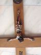 Kruzifix Holzkreuz Wandkreuz Sehr Alt 58x32cm Bronzefigur Heiliges Jahr 1950 Skulpturen & Kruzifixe Bild 2