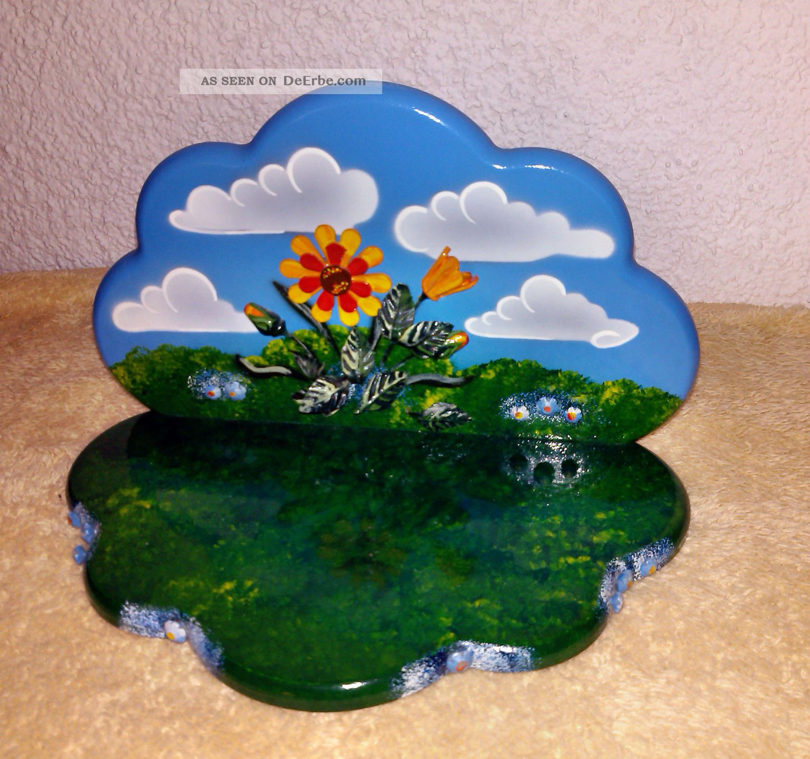 Hubrig Volkskunst Erzgebirge - Sommerwiese Mit Himmel - Ca.  23 X 16 X 15 Cm Objekte nach 1945 Bild