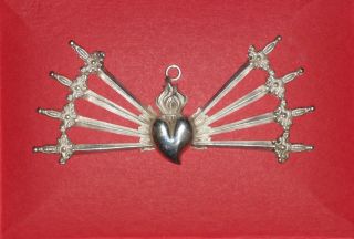 Ex Voto - Votivgabe - Herz Mit Schwerter - Ca.  17 Cm - Versilbert Bild