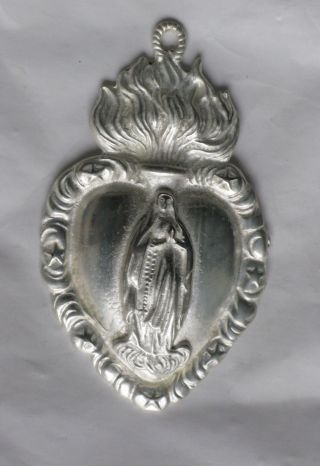 Ex Voto - Votivgabe - Herz Maria - Versilbert - - Ca.  11,  2 Cm Bild