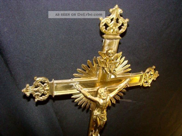 Kruzifix Standkreuz Jesus Christus Kreuz Inri Messing 75cm Hoch Mit Engel Maria Skulpturen & Kruzifixe Bild