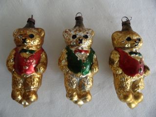 3 Bären Teddys Im Frack Um 1920 Rum Christbaumschmuck Aus Lauscha ? Rar Selten Bild
