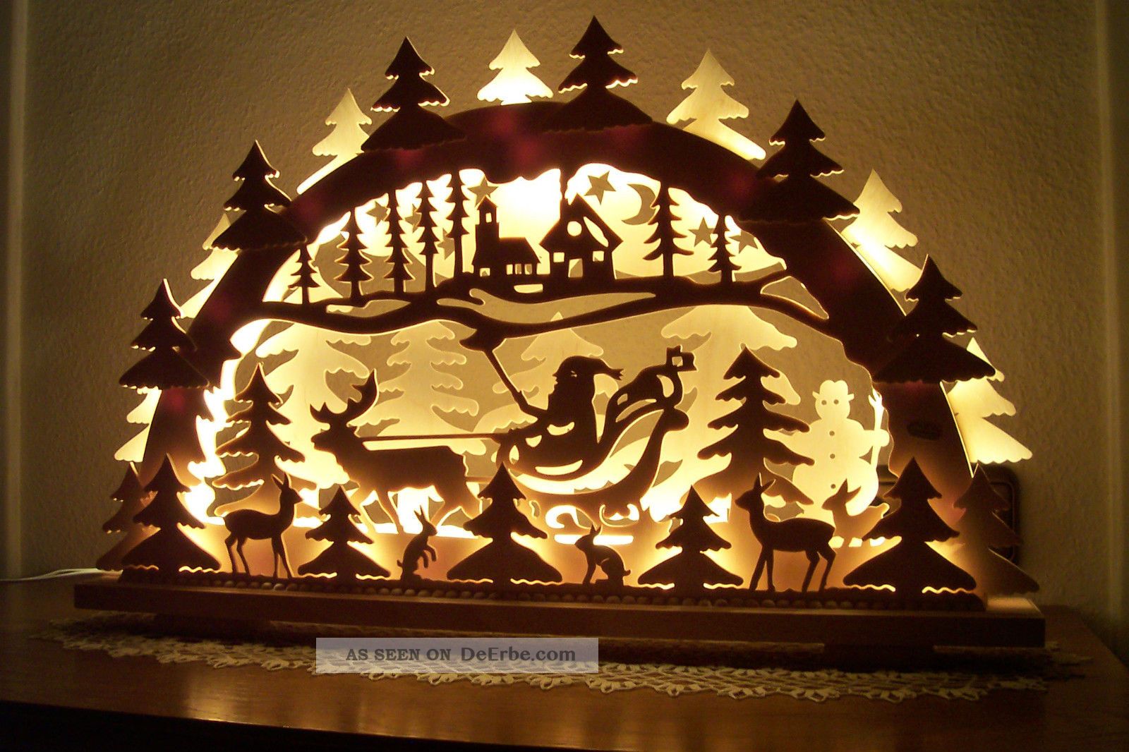 60 Cm Schwibbogen Lichterbogen Weihnachtsmann Im Schlitten Echte Handarbeit Objekte nach 1945 Bild