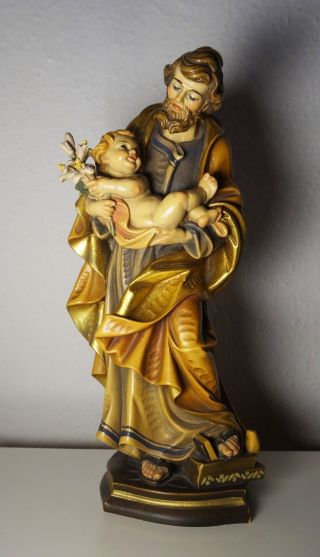Handgeschnitzter Heilger Joseph Josef Mit Jesukind Figur Heiligenfigur Bild