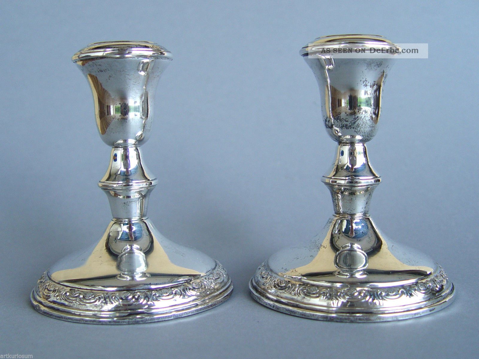 ReprÄsentatives Englisches Sterling Silber Kerzemleuchter Paar Objekte nach 1945 Bild