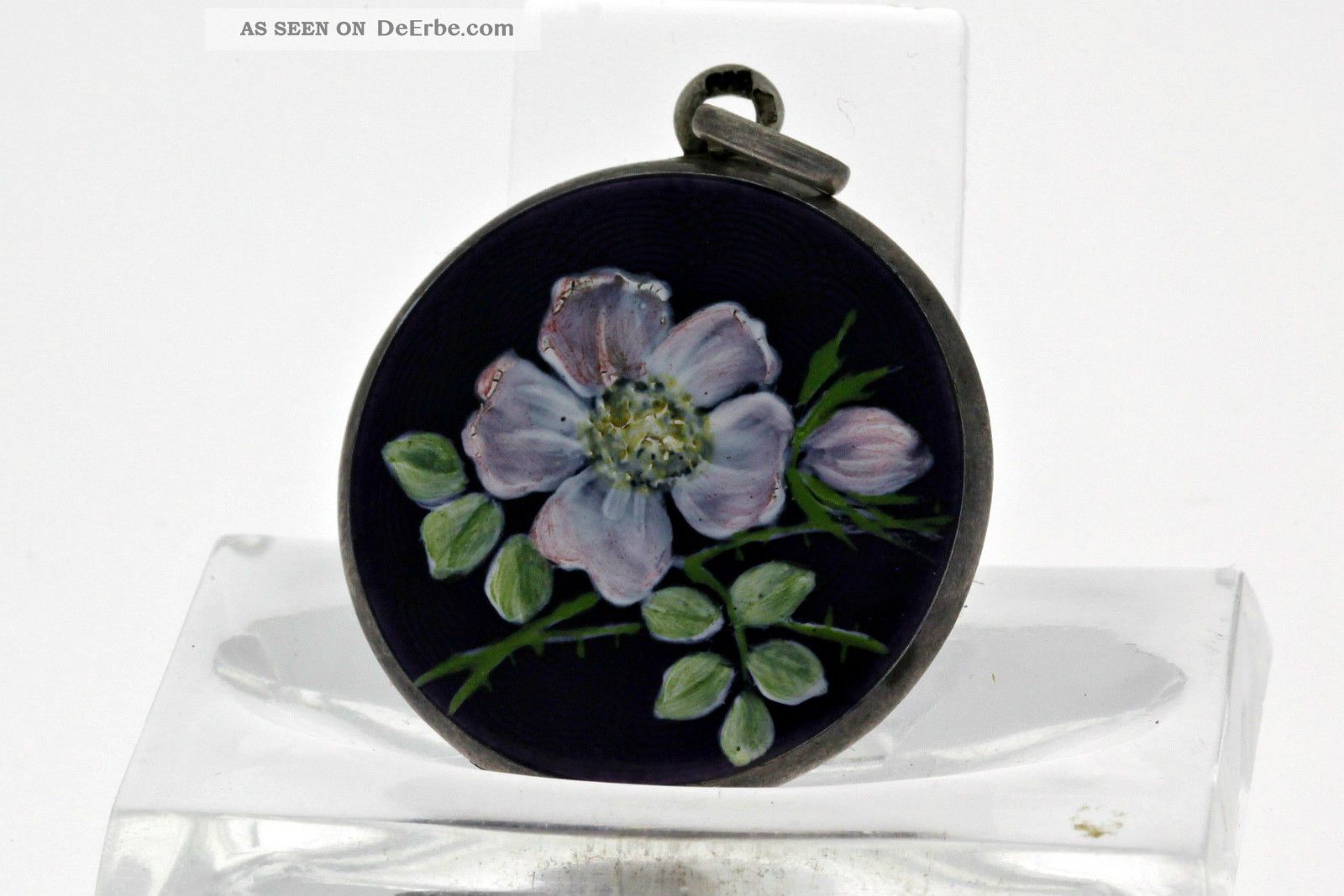 Silber Medaillon Zum Aufklappen Emailliert Handgemalt - Blumenmotiv - Um 1900 Objekte vor 1945 Bild