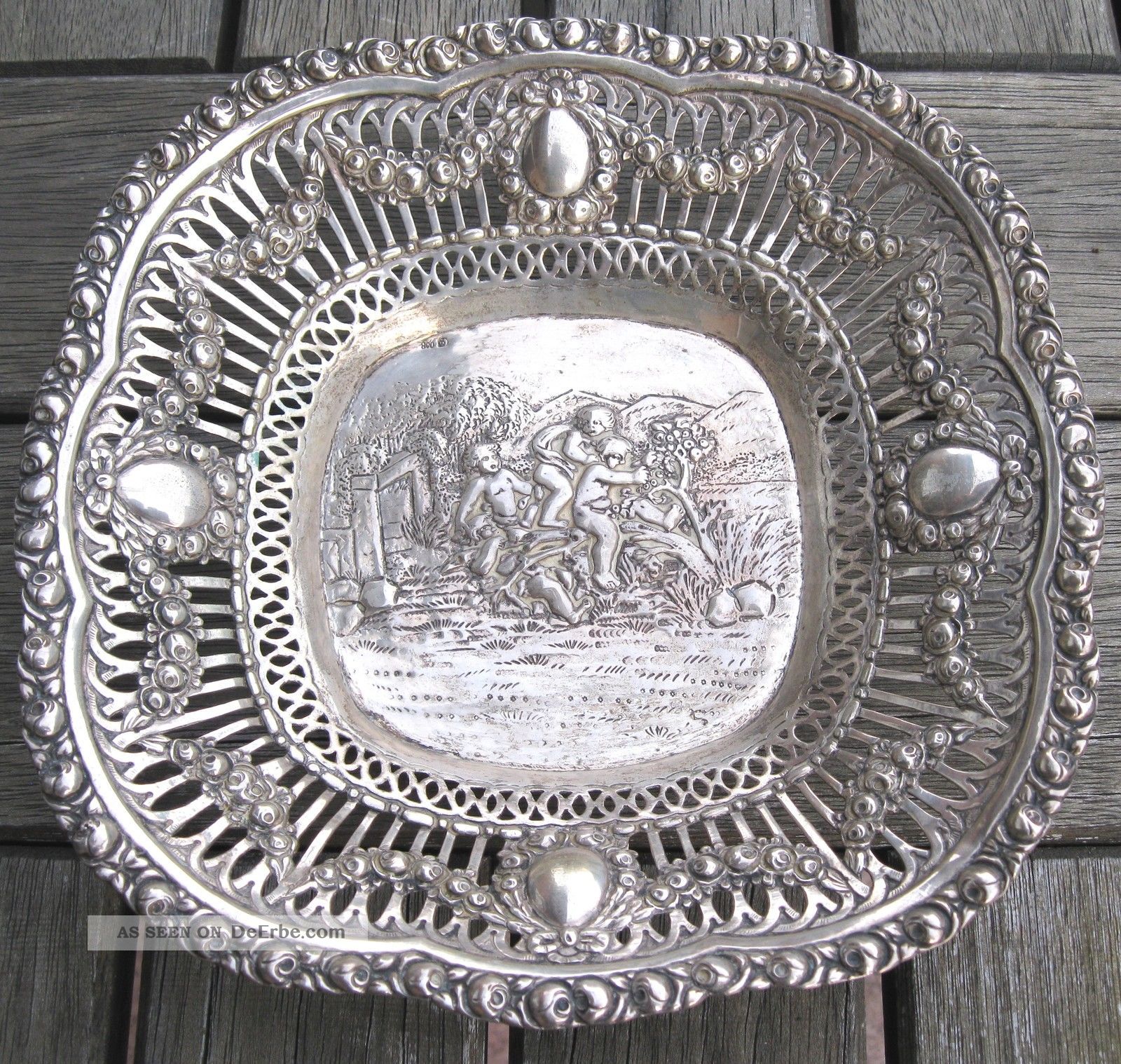 Alte Durchbrochene Silberschale Gebäckschale Silber 800er 193gr.  Puttos Ranken Objekte vor 1945 Bild