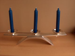 Kerzenhalter Leuchter Wmf Versilbert Dreiflammig & 3 Kerzen Bild