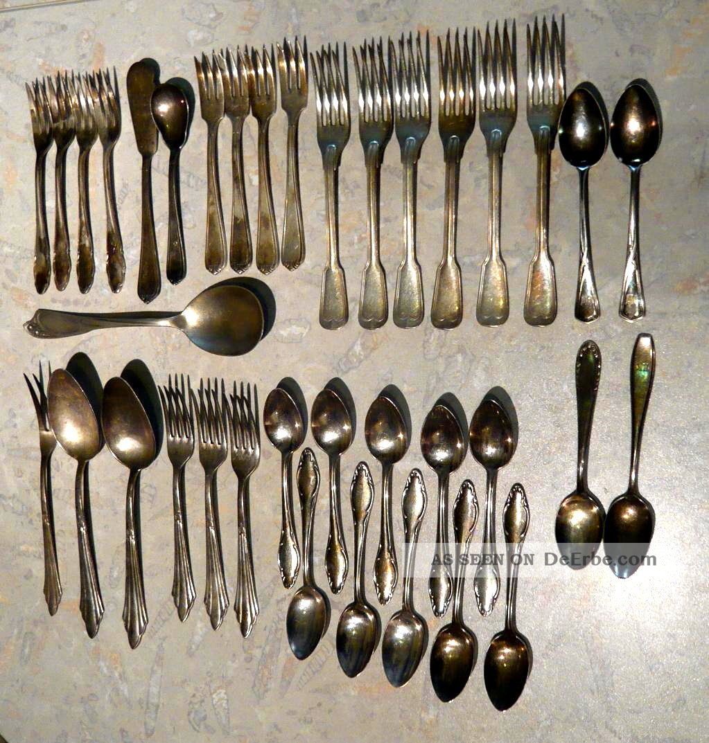 37 Teile Schönes Uraltes Besteck Löffel Gabel Kuchengabel Kaffeelöffel Usw Objekte vor 1945 Bild