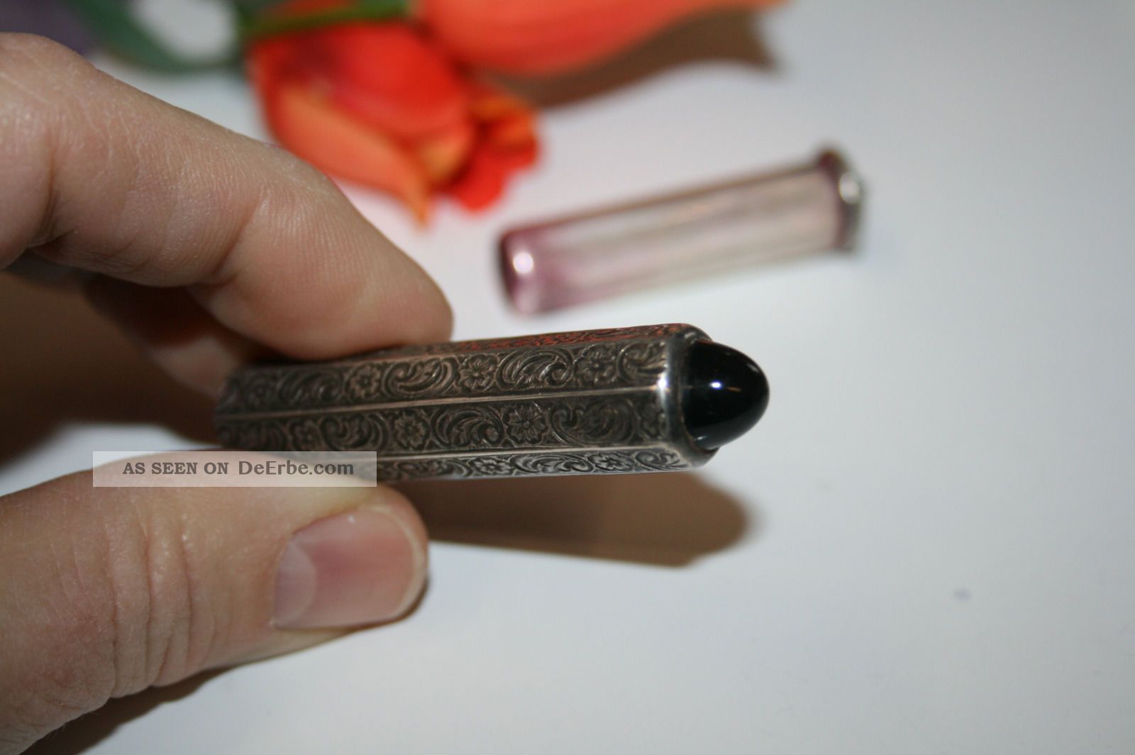 Jugendstil Lippenstift Behältnis Onyx Echt Silber - 21,  1 Gramm - Objekte vor 1945 Bild