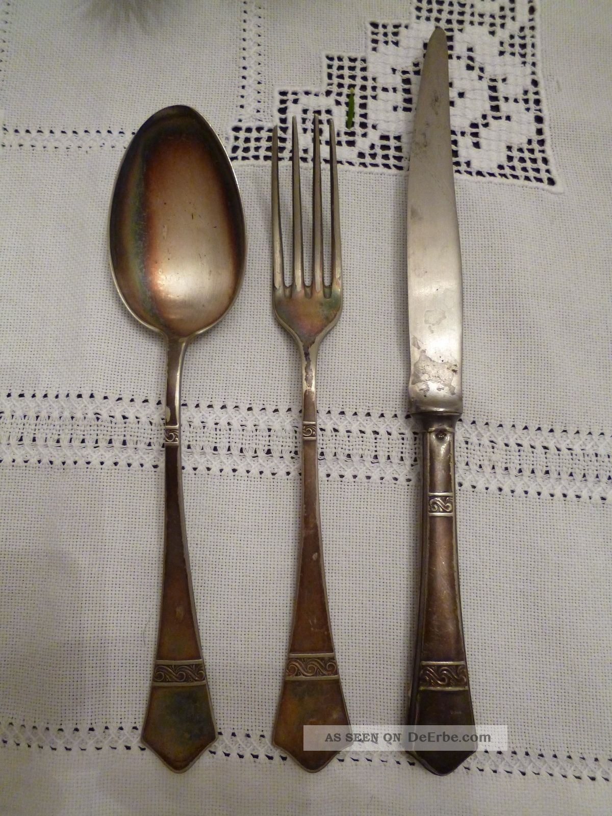 Messer,  Gabel,  Löffel Jugendstil Versilbert Ast.  Vienna Hotelsilber Objekte vor 1945 Bild