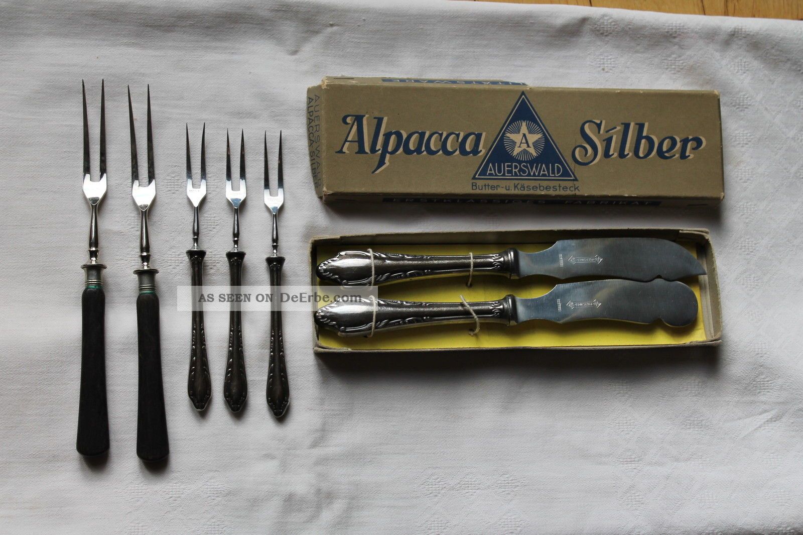 7 Dekorative Servierteile: Vorlege - /käsemesser/gabeln; Versilbert,  Von Ca.  1930 Objekte vor 1945 Bild