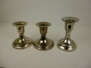 3 ältere Kleine Kerzenleuchter - Versilbert - Perlranddekor (91 - 12) Bild