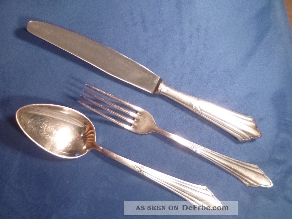 ●✿ Wmf - Tafelbesteck Fächermuster 3 Teilig 90er - Silber,  Messer Gabel Suppenlöffel Objekte ab 1945 Bild