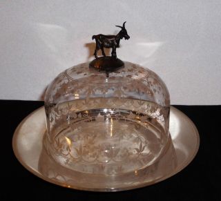 Elegante Käseglocke Glas Mit Silbernodus,  Wohl Frankreich,  19.  Jahrhundert Top Bild