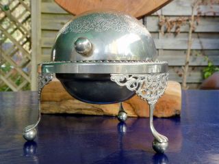 Antik Silberkugel &glaseinsatz Löwenfüße England Servierschale Butter Konfitüre Bild