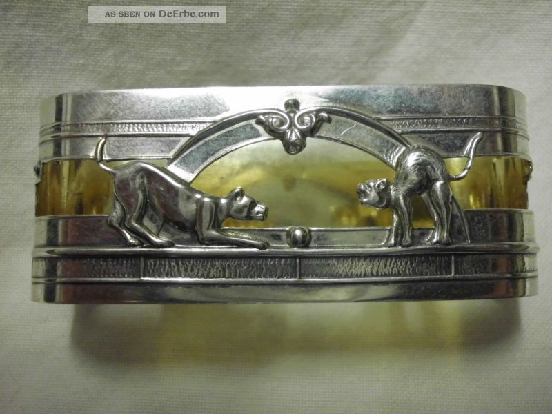 Serviettenring - Hund,  Katze - Silber - Gepunzt/lovely Napkin Ring - Silver - Dog And Cat Objekte nach 1945 Bild