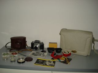 Exa I /1961 Fotokamera Tasche - HÜlle - Filter Usw.  Viel ZubehÖr Ansehen Sammler Bild