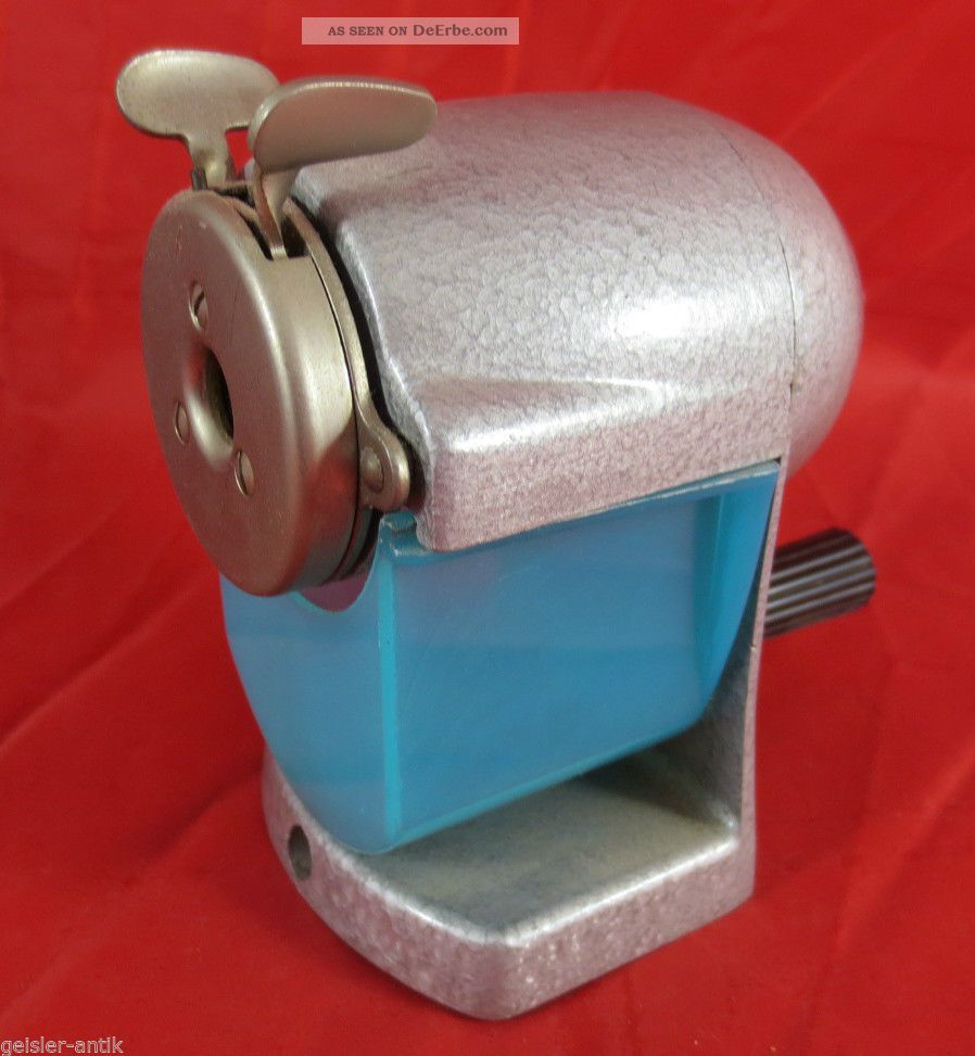 Alter Bleistiftanspitzer Spitzmaschine Um 1950 Hammerschlag Grau Antike Bürotechnik Bild