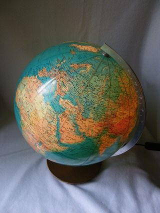 Großer Alter Jro Wechselbild Globus Erdkugel Globe Holz/chromfuß Beleuchtet 30cm Bild
