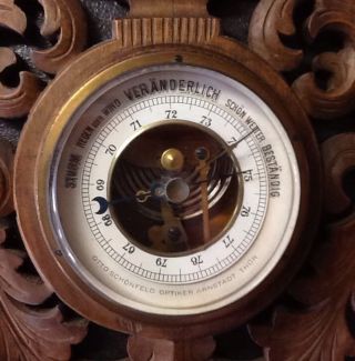 Antikes Barometer Mit Thermometer Wetterstation Jugendstil 1900 Holz Geschnitzt Bild