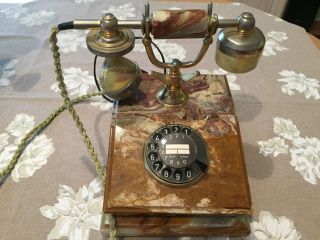 Wunderschönes Antikes Nostalgie Telefon Onyx Wählscheibe Voll Funktionstüchtig Bild