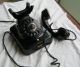 älteres Schwarzes Bakelit Telefon Mit Wählscheibe Antike Bürotechnik Bild 1