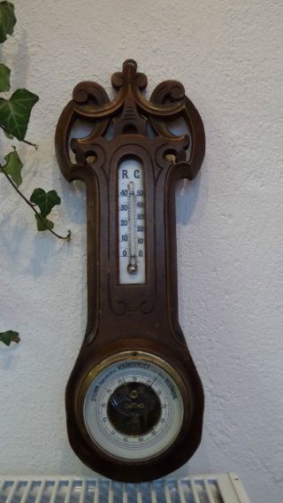 Altes Barometer - Mit Thermometer - Holzrahmen Bild