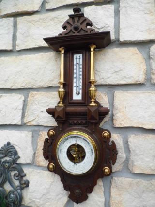 Antikes Barometer,  Wetterstation Mit Messingsäulen In 1a Bild
