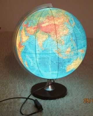 Großer Alter Jro Wechselbild Globus 60er Erdkugel Mit Holz - Fuss Beleuchtet 30 Cm Bild