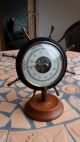 Altes Barometer - Steuerrad - 50er - 60er - Teak - Messing - Bronze Wettergeräte Bild 1