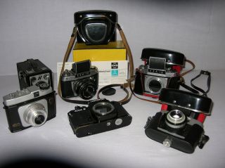 5 Alte Kameras 2 X Exa 1a,  Beirette Vsn,  Revue Flex 4004,  Cecto - Phot,  1 Box Bild