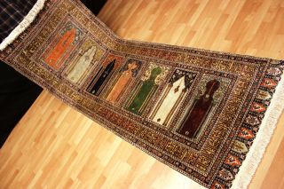 Antiker Seidenteppich Kayseri Seide Teppich Gebetsmotiv Top Silk Seta 225x83cm Bild
